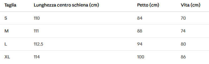 Tabella taglie in centimetri