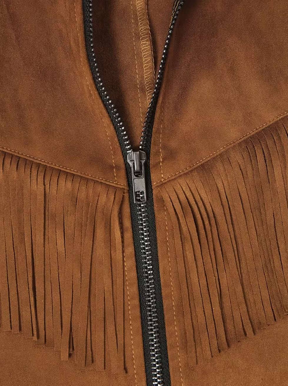 Abito midi da donna in maglia, stile western da cowboy, con frange in camoscio