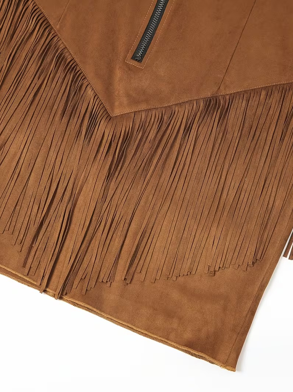 Abito midi da donna in maglia, stile western da cowboy, con frange in camoscio