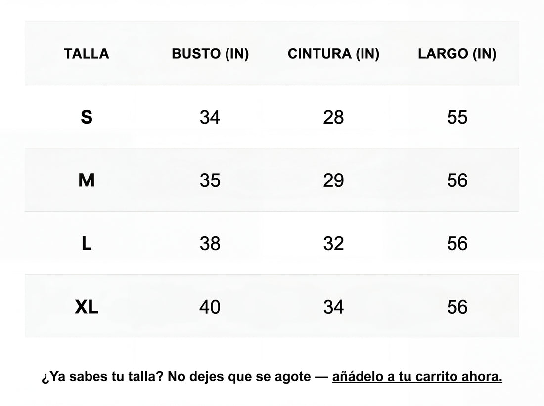 Tabella taglie in pollici